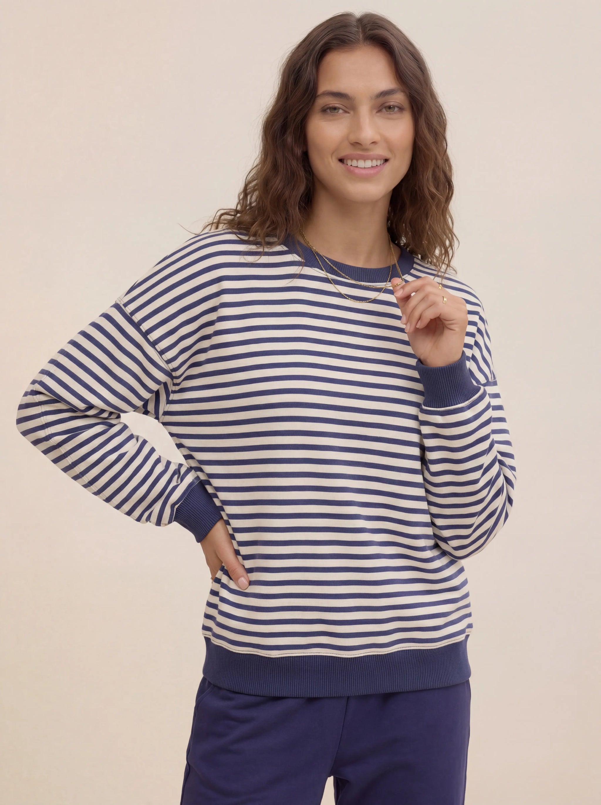 Oversize Longline Cotton Sweatshirt with Ribbed Trim