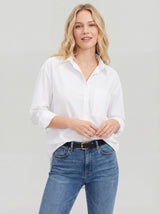 Loose Fit Tunic Length Button Up Curved Hem Shirt