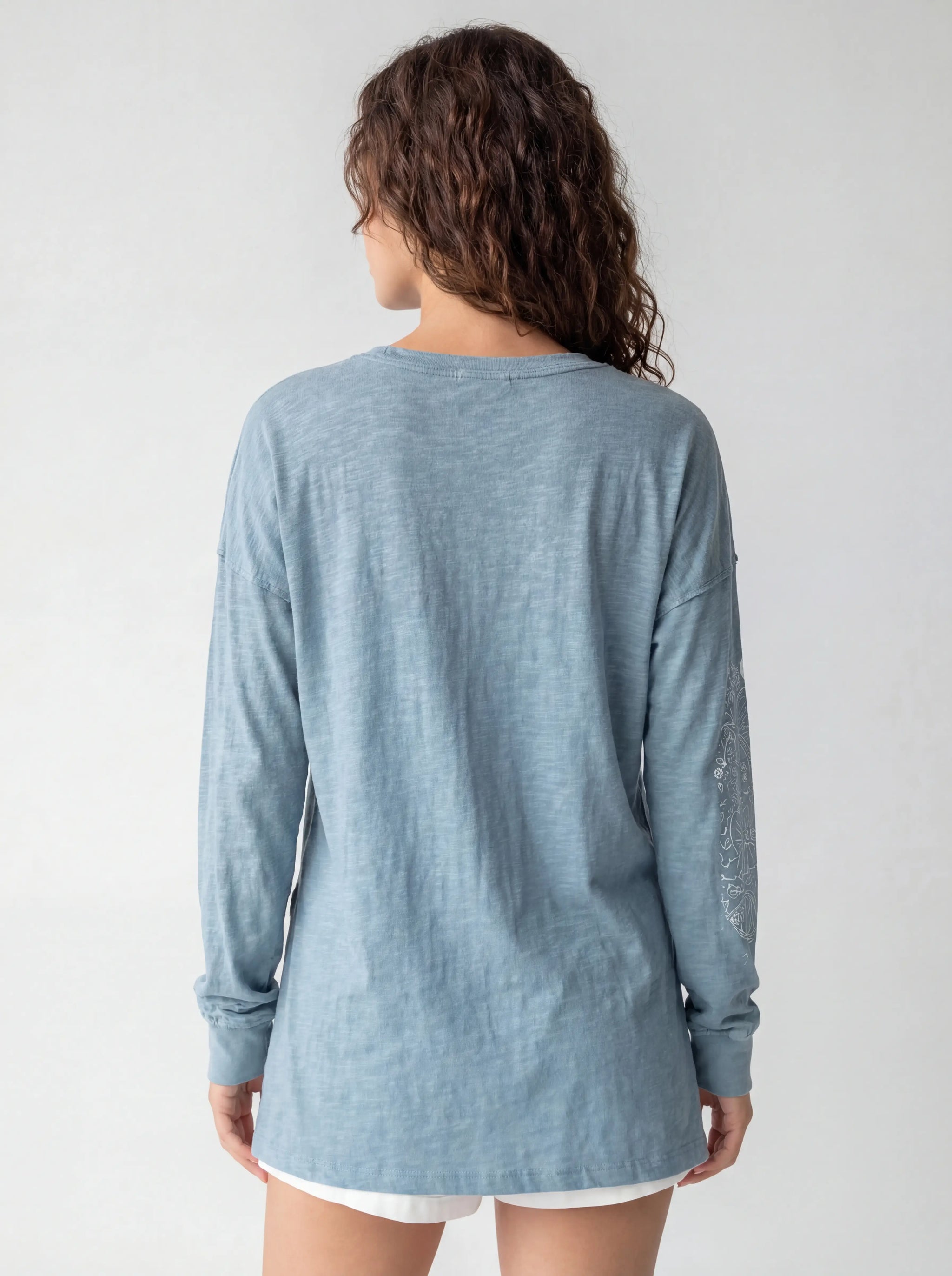 Loose Fitting Graffiti Art Print Raw Edge Top