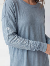 Loose Fitting Graffiti Art Print Raw Edge Top