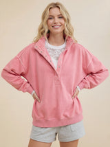 Oversize Pink Sweatshirt with Quilted Collar