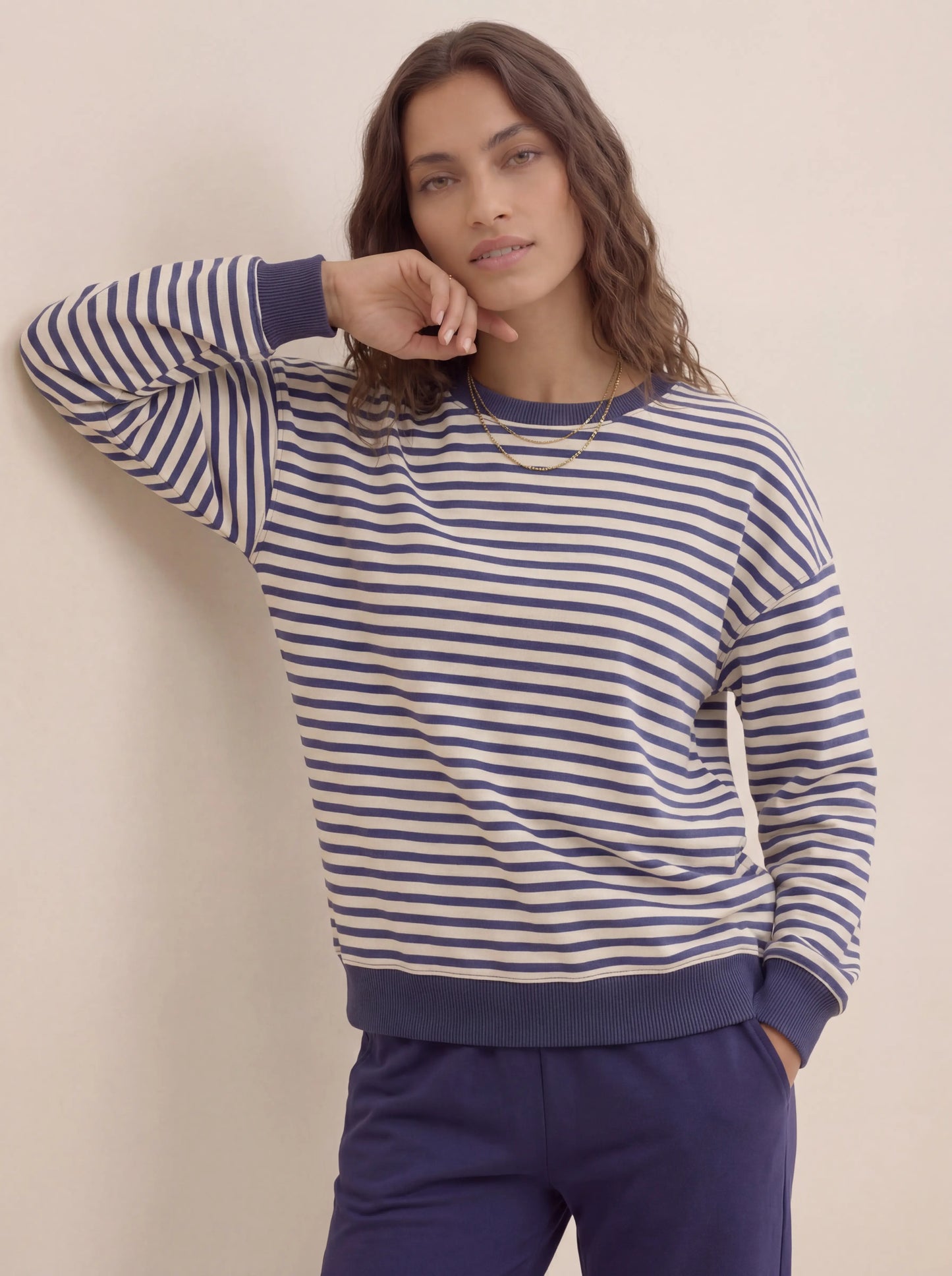 Oversize Longline Cotton Sweatshirt with Ribbed Trim