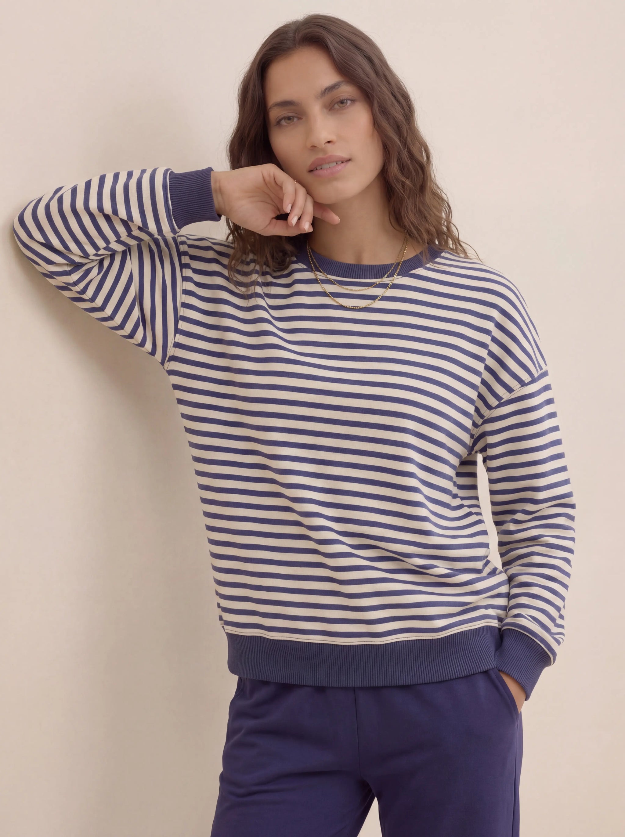 Oversize Longline Cotton Sweatshirt with Ribbed Trim