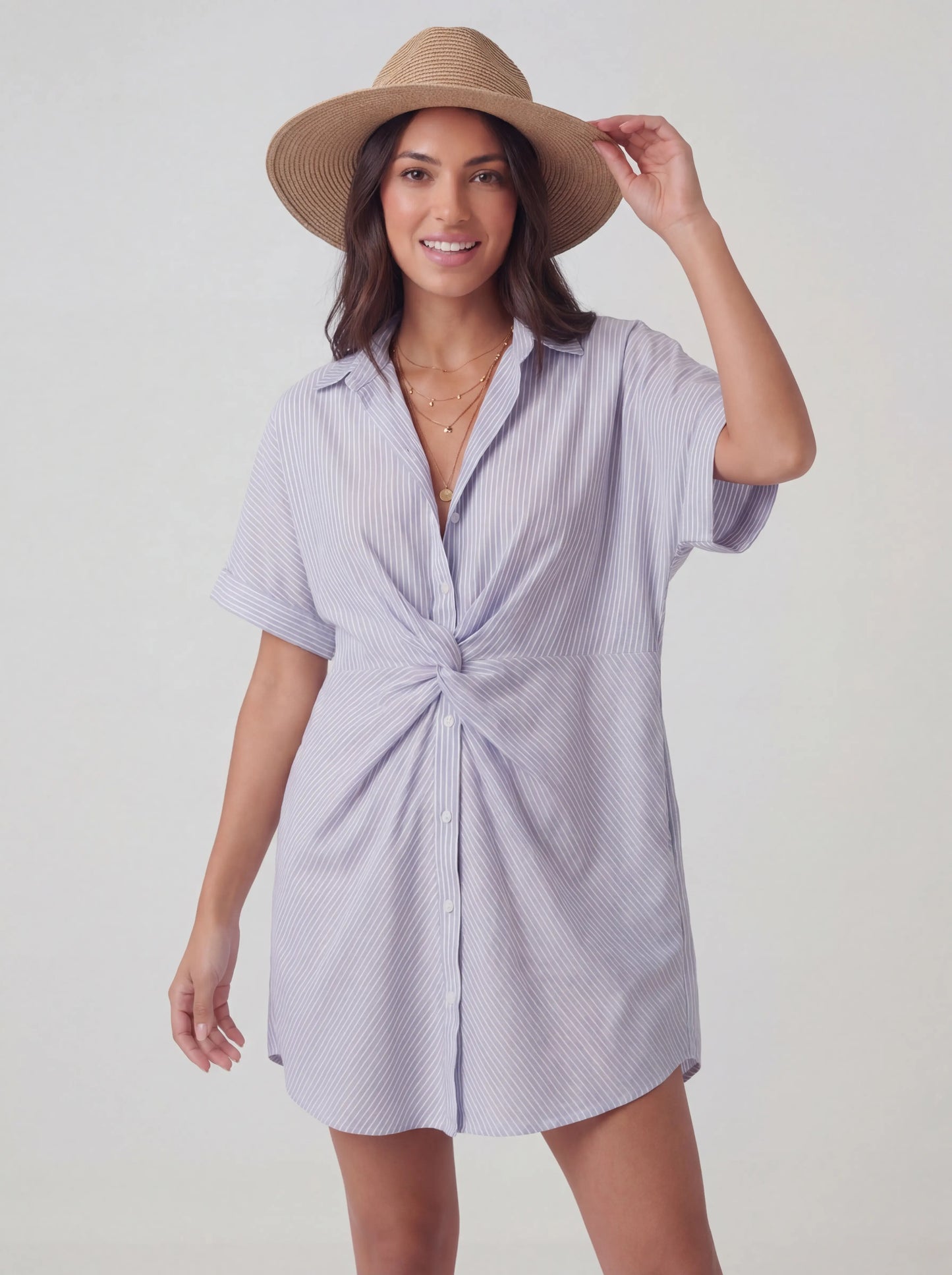 Loose Fit Button Up Above Knee Shirt Dress