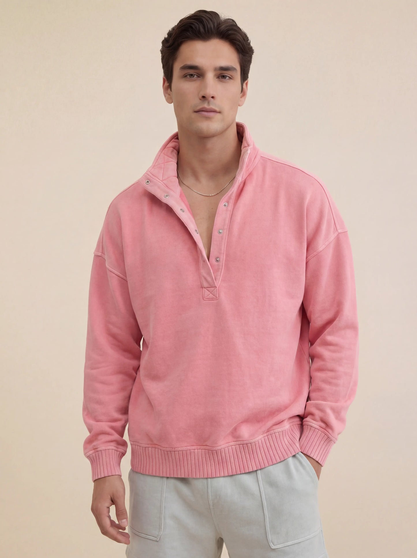 Oversize Pink Sweatshirt with Quilted Collar
