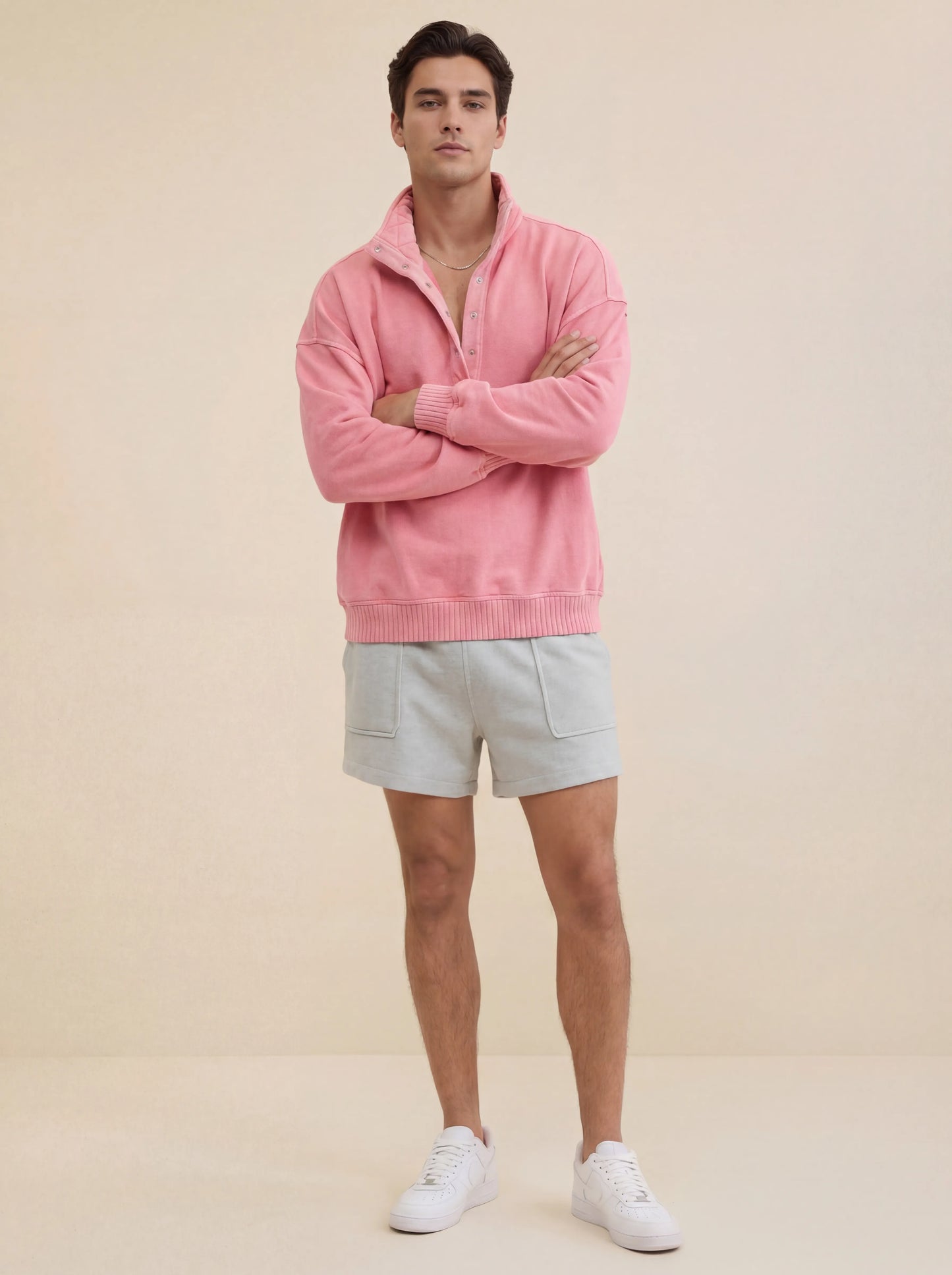 Oversize Pink Sweatshirt with Quilted Collar