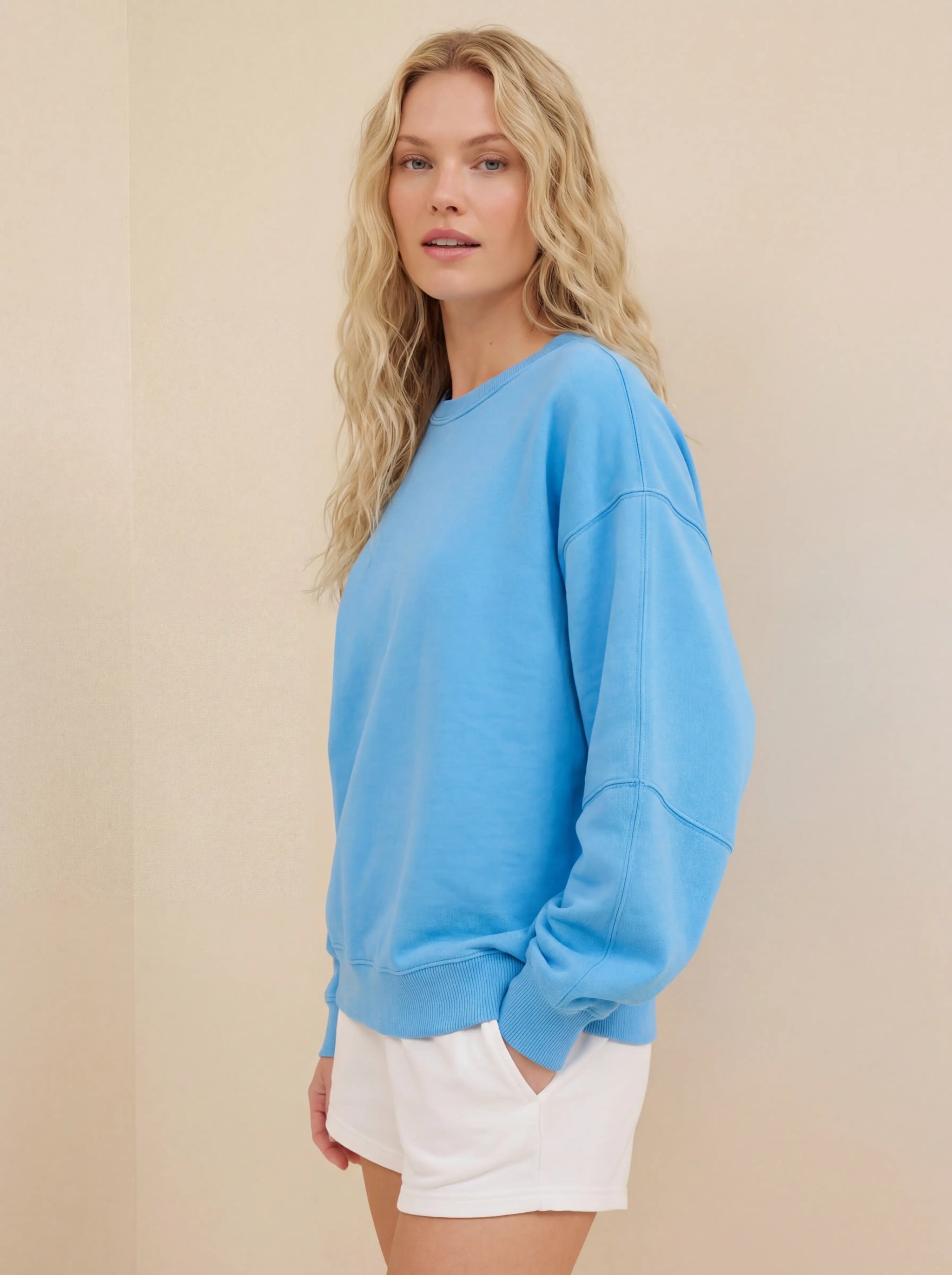 Oversize Light Blue Cotton Blend Sweatshirt