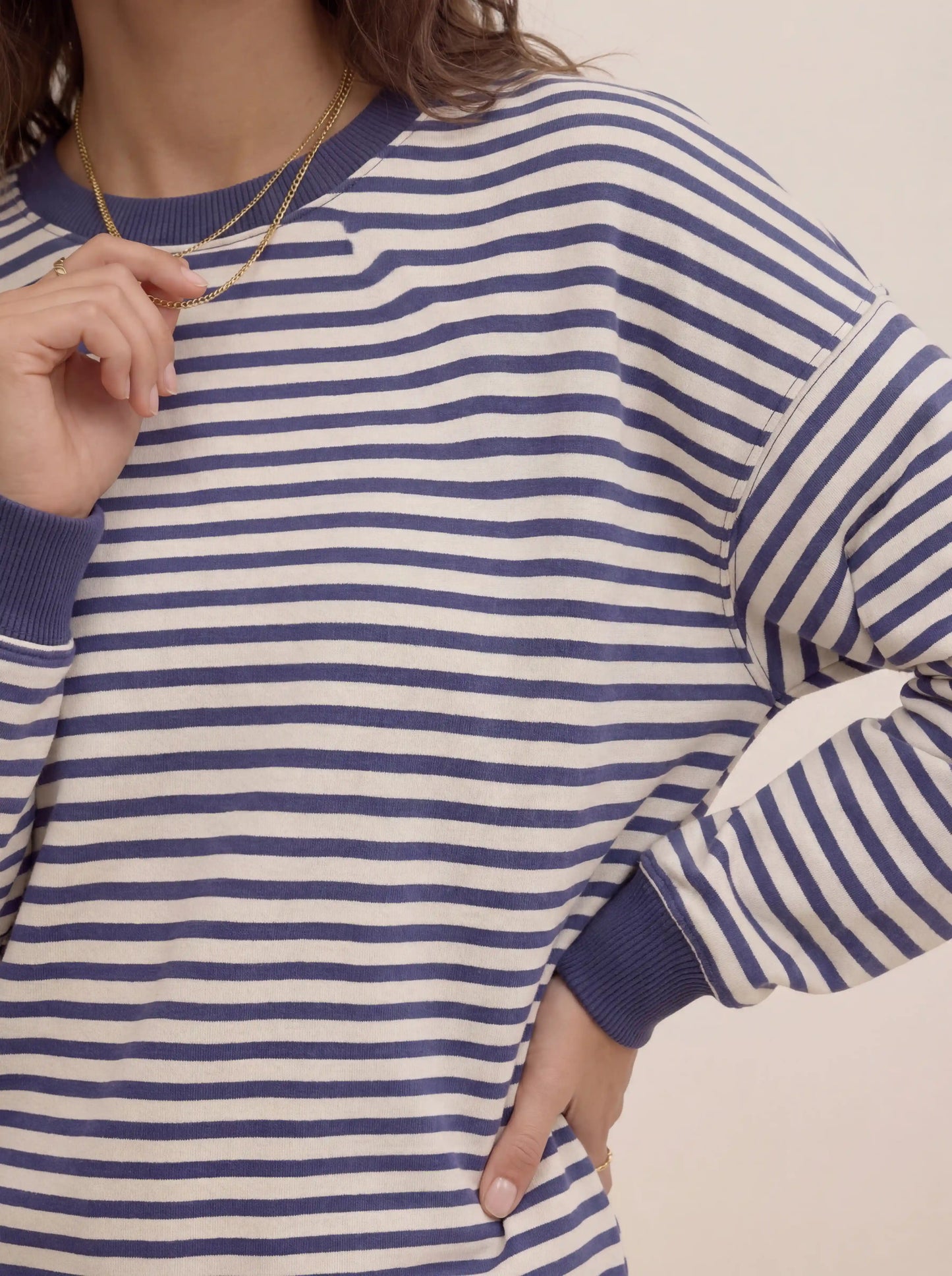 Oversize Longline Cotton Sweatshirt with Ribbed Trim