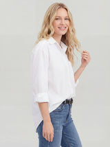 Loose Fit Tunic Length Button Up Curved Hem Shirt