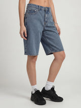 Low Rise Oversized Rivet Detail Above Knee Shorts