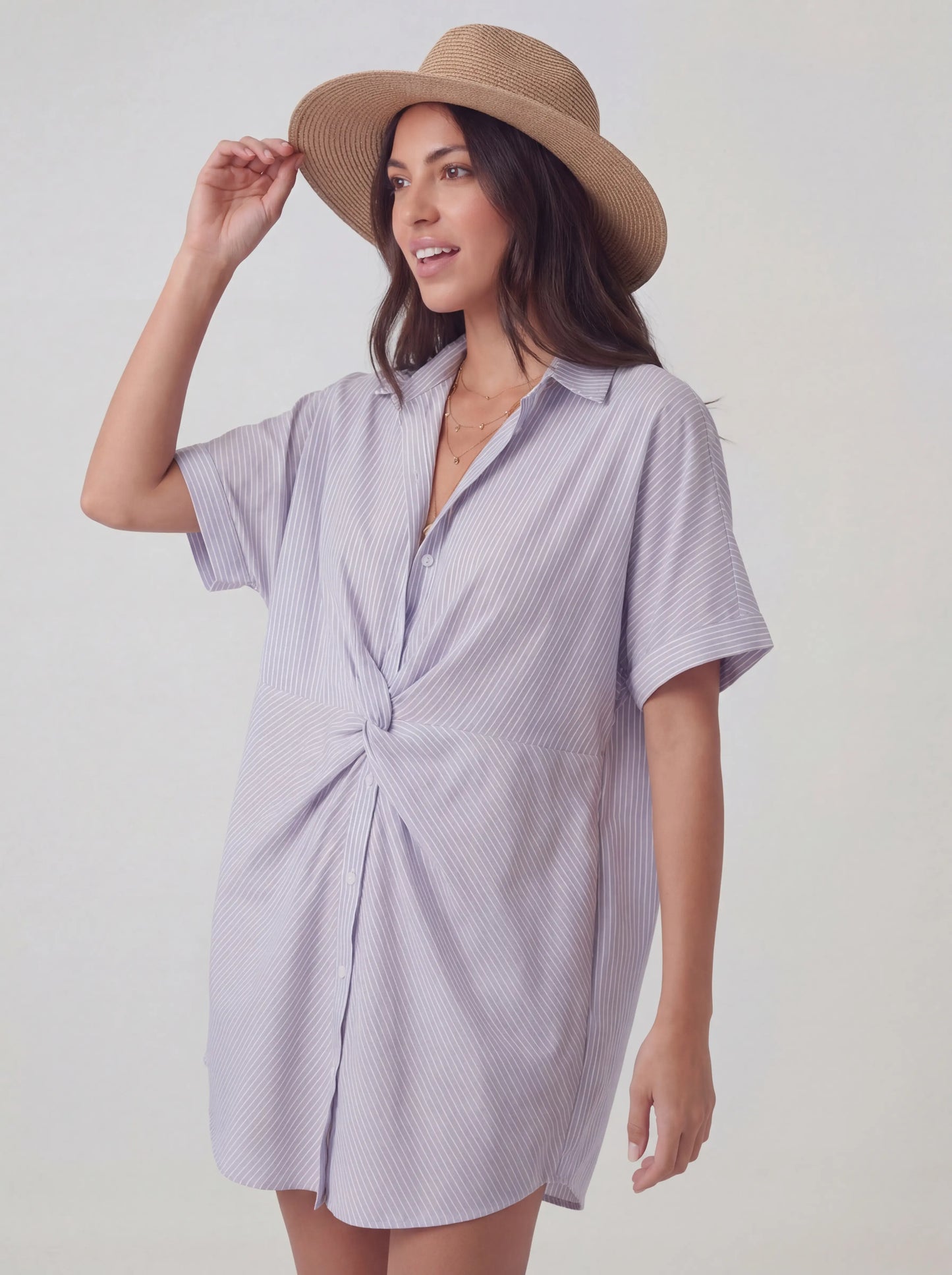 Loose Fit Button Up Above Knee Shirt Dress