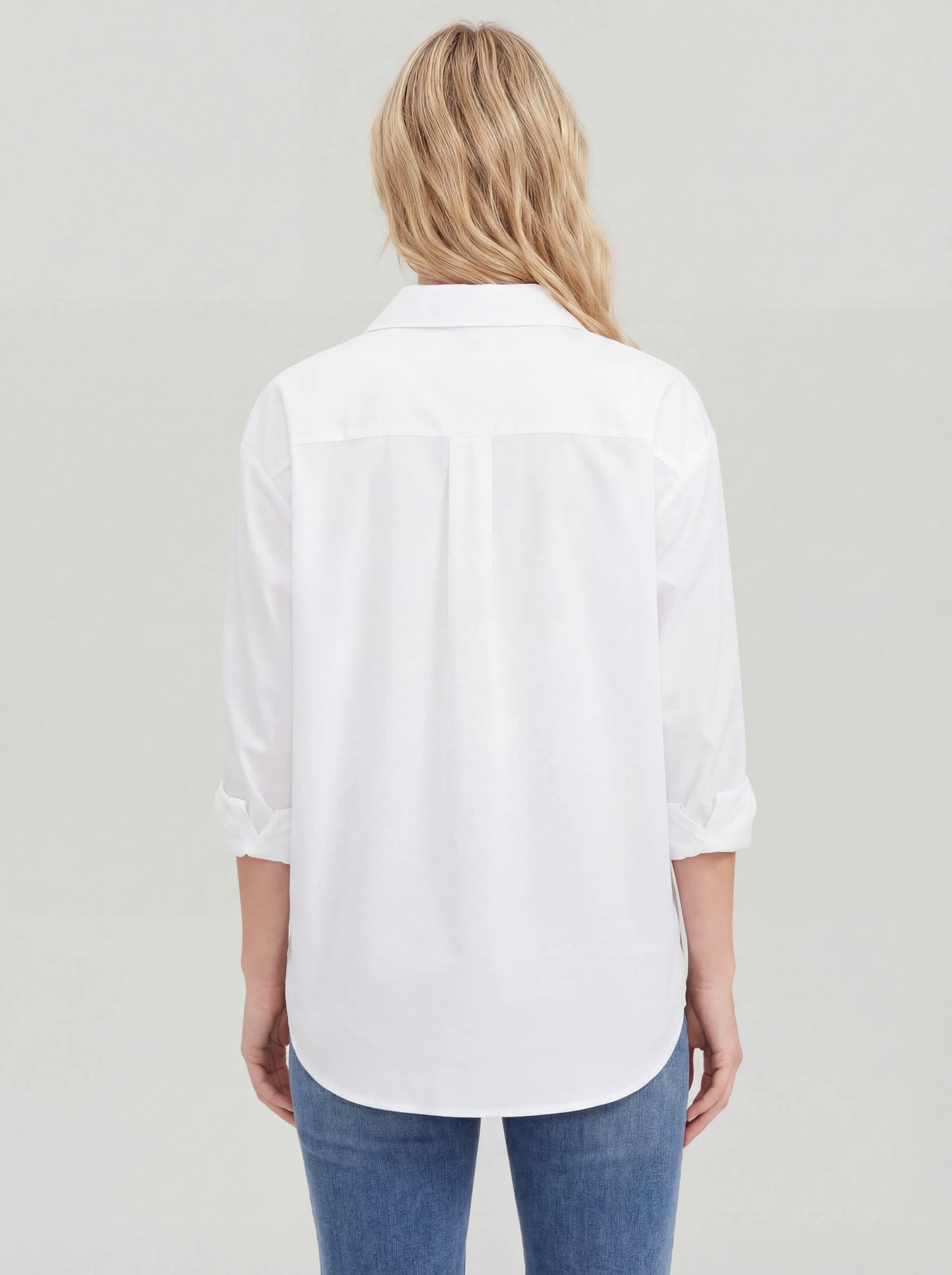 Loose Fit Tunic Length Button Up Curved Hem Shirt