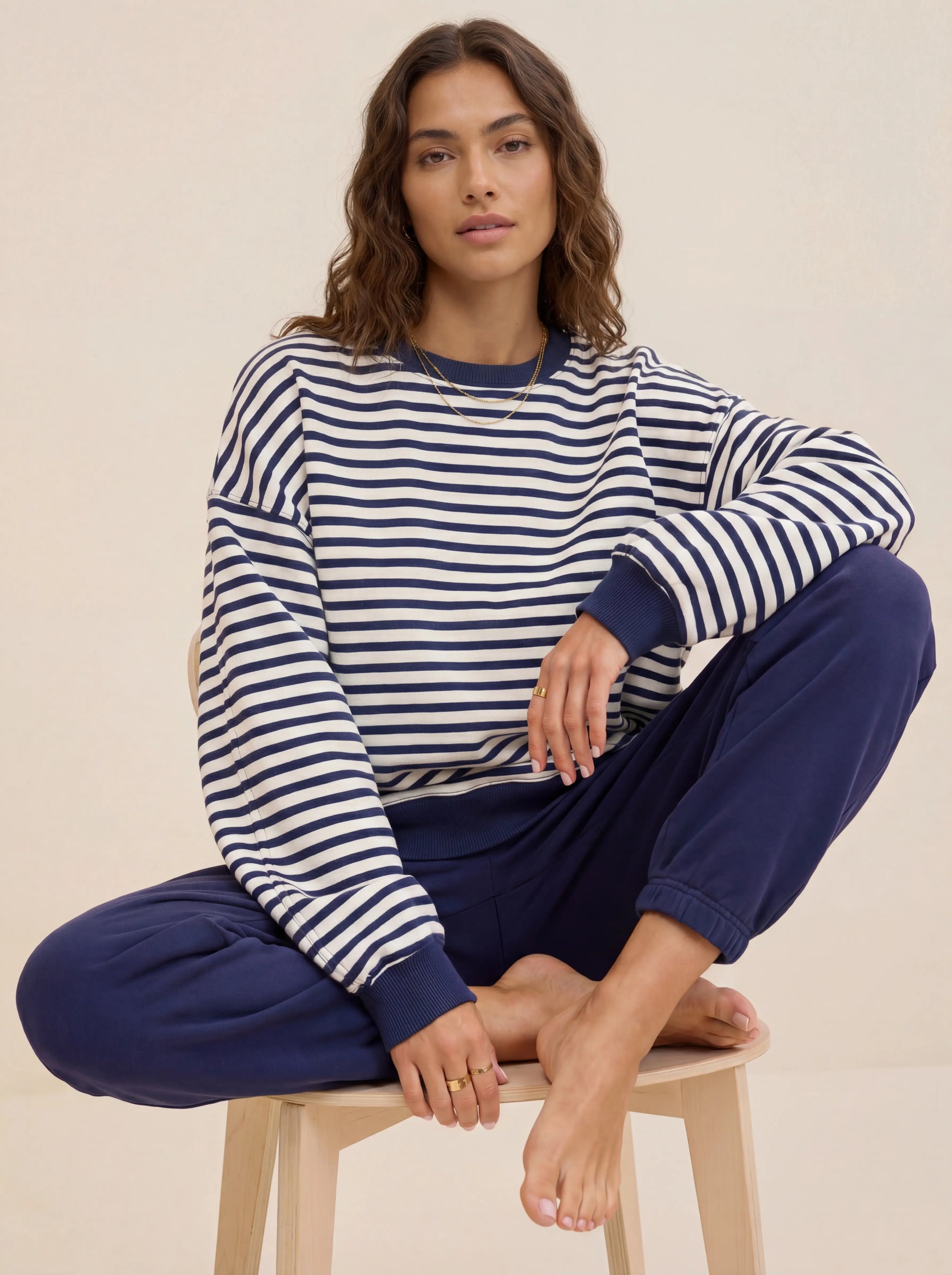 Oversize Longline Cotton Sweatshirt with Ribbed Trim