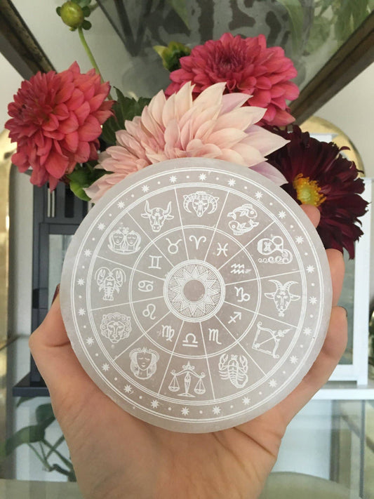 Zodiac Round Selenite Charging Plate