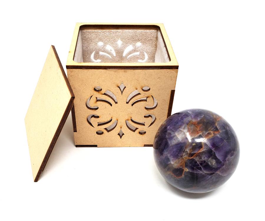 Amethyst Gemstone Sphere with Wooden Box