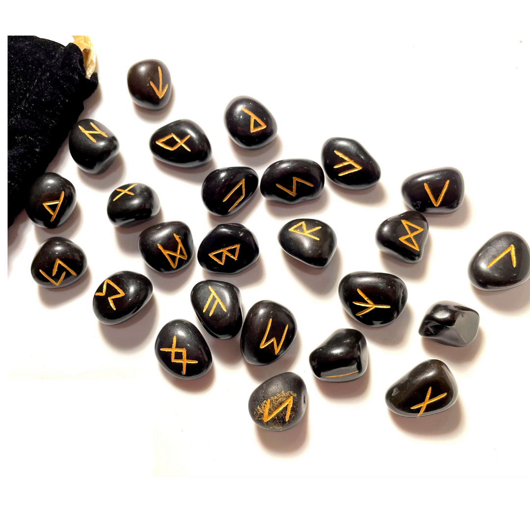 Black Agate Rune Set