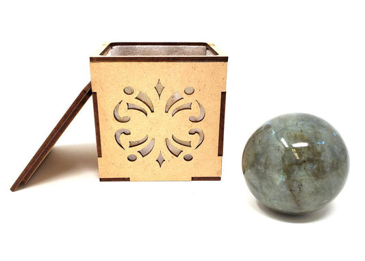 Labradorite Gemstone Sphere with Wooden Box