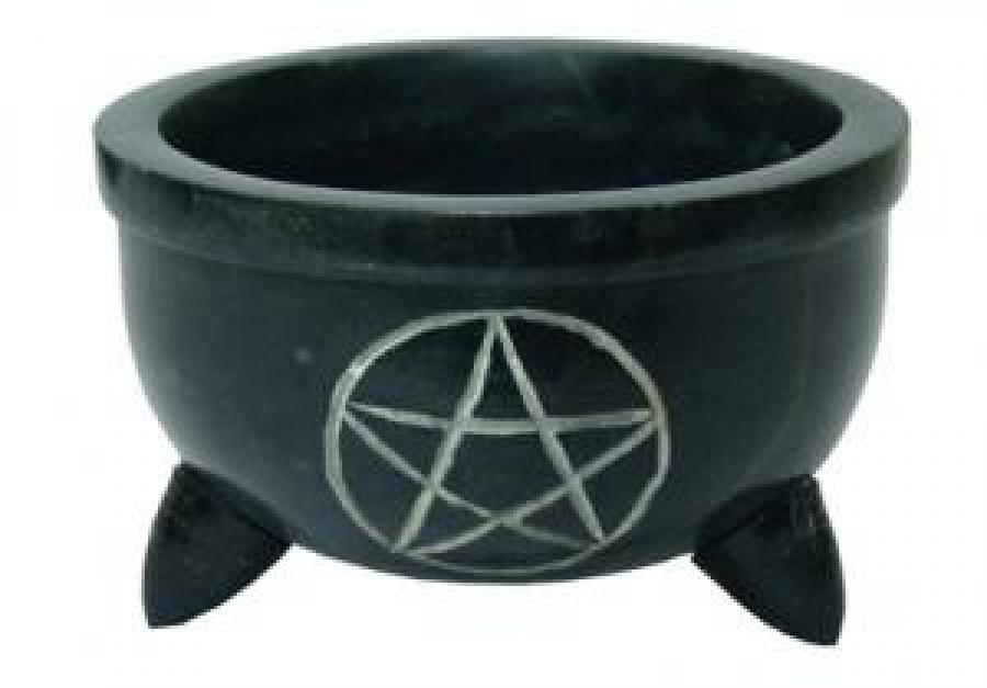 Pentacle Carved Soapstone Cauldron | Charcoal Burner | Smudge Pot