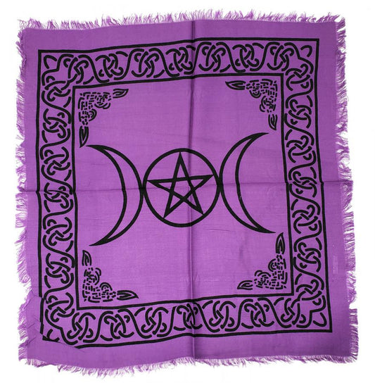 Triple Moon Pentagram Altar Cloth - Purple & Black